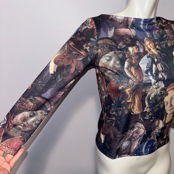 vtg 90s La Senza Renaissance Art Print Blouse Rare Mesh Top Womens Size Medium - Picture 7 of 7
